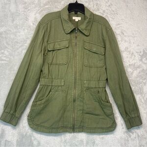 Knox Rose Womens Jacket Size S Green Full Zip Collared Pockets Military Cotton